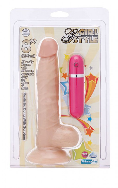 Телесный вибратор-реалистик на присоске G-GIRL STYLE 8INCH VIBRATING DONG - 20,3 см., NMC
