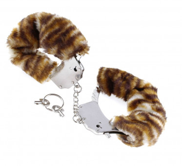 Металлические наручники Original Furry Cuffs с мехом под тигра, Pipedream