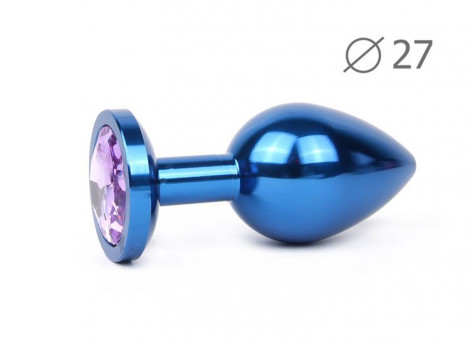 Коническая синяя анальная втулка с сиреневым кристаллом - 7 см., Anal Jewelry Plug