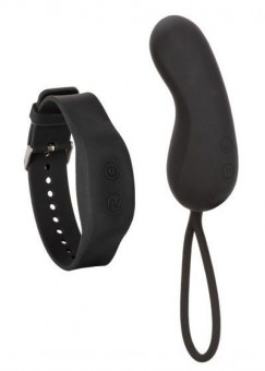 Черное виброяйцо с браслетом-пультом Wristband Remote Curve, California Exotic Novelties
