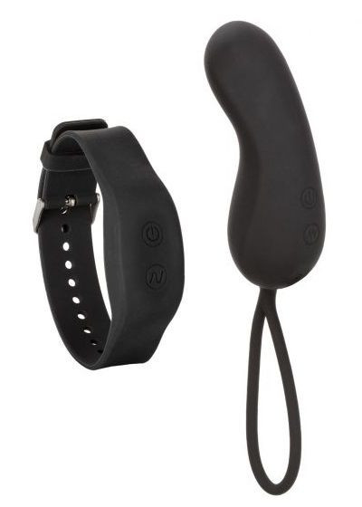 Черное виброяйцо с браслетом-пультом Wristband Remote Curve, California Exotic Novelties
