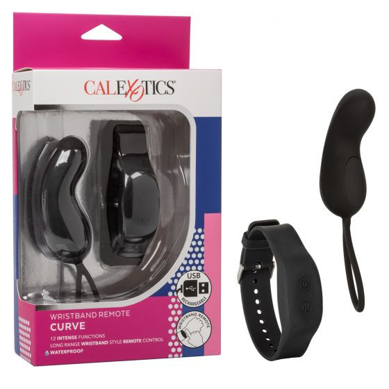 Черное виброяйцо с браслетом-пультом Wristband Remote Curve, California Exotic Novelties