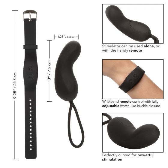 Черное виброяйцо с браслетом-пультом Wristband Remote Curve, California Exotic Novelties