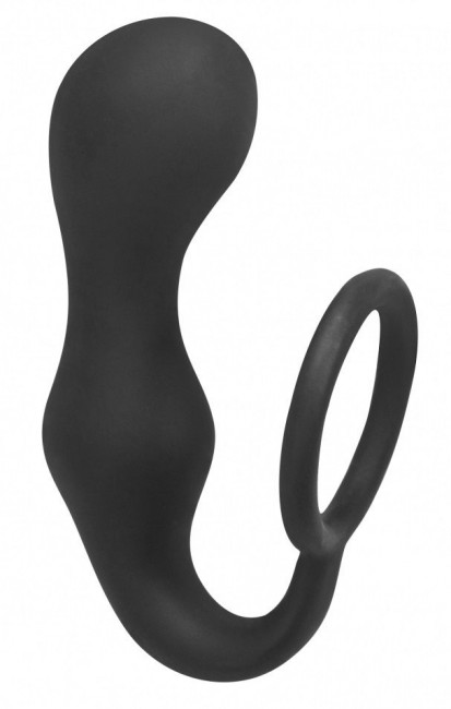 Чёрное эрекционное кольцо с анальной пробкой Double Pleasure Anal Plug, Lola toys