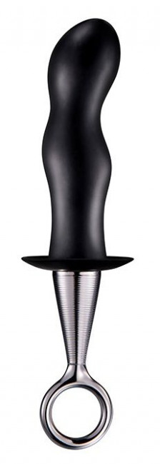 Чёрный изогнутый анальный плаг ANAL PLUG WITH PLATED HANDLE, Dream Toys