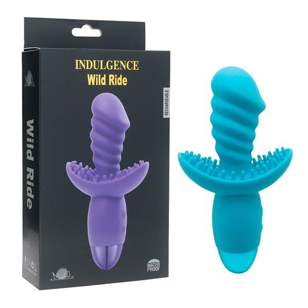 Голубой вибратор INDULGENCE Rechargeable Wild Ride - 16,5 см.
