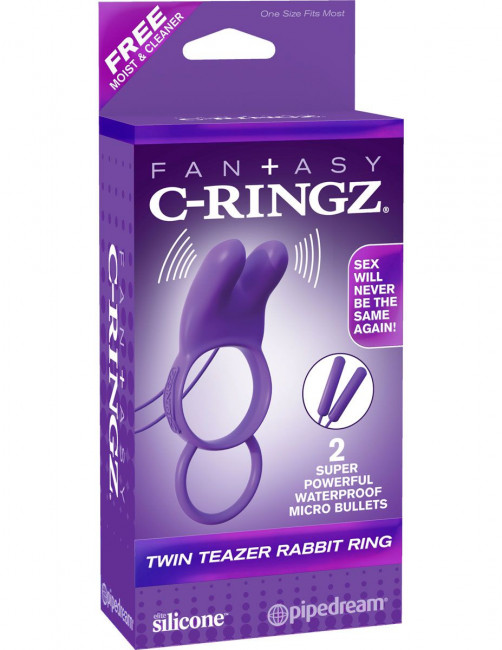 Эрекционное кольцо с вибрацией и подхватом для мошонки Twin Teazer Rabbit Ring, Pipedream Эрекционное кольцо с вибрацией и подхватом для мошонки Twin Teazer Rabbit Ring, Pipedream