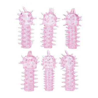 Набор из 6 розовых закрытых насадок с шипами TICKLER JELLY SLEEVE SET, Tonga