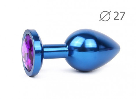 Коническая синяя анальная втулка с кристаллом фиолетового цвета - 7 см., Anal Jewelry Plug