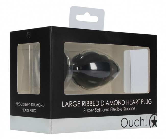 Черная анальная пробка Large Ribbed Diamond Heart Plug - 8 см. Черная анальная пробка Large Ribbed Diamond Heart Plug - 8 см.