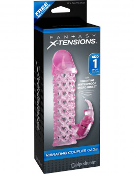 Розовая стимулирующая насадка Vibrating Couples Cage со стимулятором клитора , Pipedream