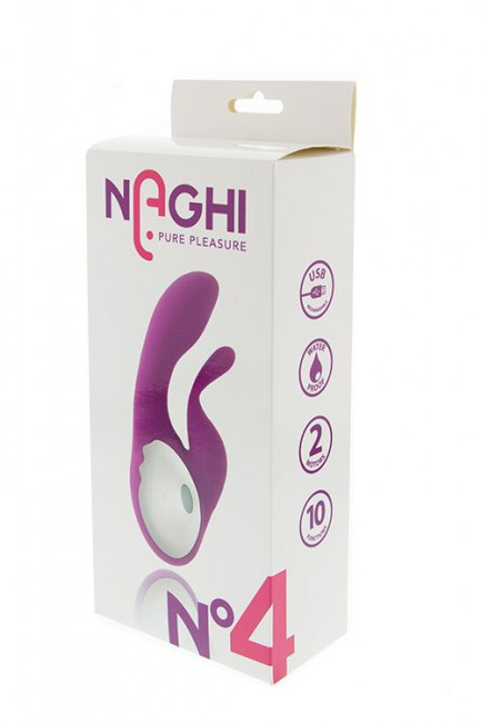 Фиолетовый вибратор с клиторальным отростком NAGHI NO.4 - 13,5 см., Tonga