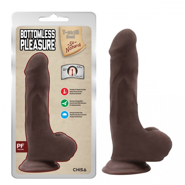 Коричневый фаллоимитатор Bottomless Pleasure - 20 см. Коричневый фаллоимитатор Bottomless Pleasure - 20 см.
