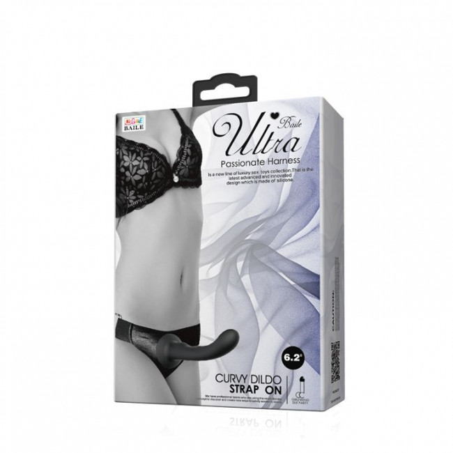 Страпон с изогнутой головкой Ultra Harness Curvy Dildo - 15,8 см., Baile