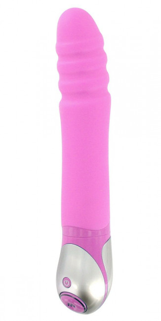 Розовый вибромассажер Zest с загнутой головкой с рёбрышками - 23 см., Vibe Therapy
