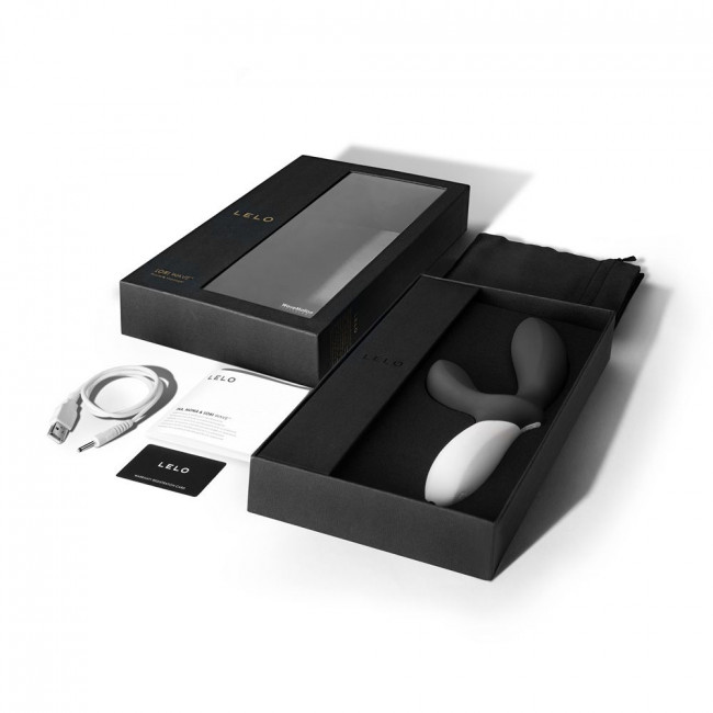 Графитовый вибромассажёр простаты Loki Wave Obsidian Black с отростком для стимуляции промежности - 19,6 см., Lelo