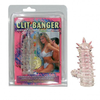 Прозрачная насадка с шипами и клиторальной шишечкой CLIT-BANGER SLEEVE IN CLEAR, Tonga