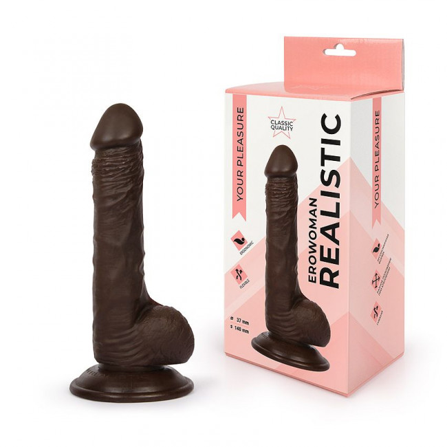 Реалистичный фаллоимитатор Erowoman коричневого цвета, Bior toys