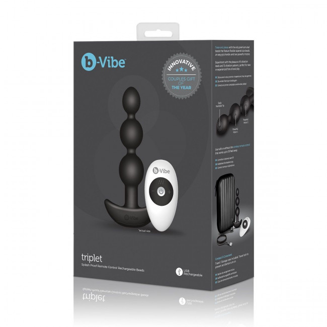 Чёрная анальная виброёлочка TRIPLET ANAL BEADS BLACK - 14 см., b-Vibe Чёрная анальная виброёлочка TRIPLET ANAL BEADS BLACK - 14 см., b-Vibe