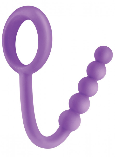 Фиолетовое эрекционное кольцо Ball Cinch with Anal Bead с анальной цепочкой, Pipedream