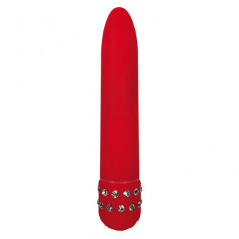 Красный вибратор DIAMOND RED SUPERBE VIBE с кристаллами - 15 см., Toy Joy