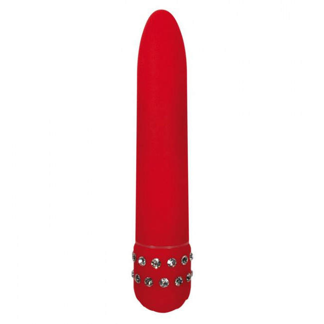 Красный вибратор DIAMOND RED SUPERBE VIBE с кристаллами - 15 см., Toy Joy