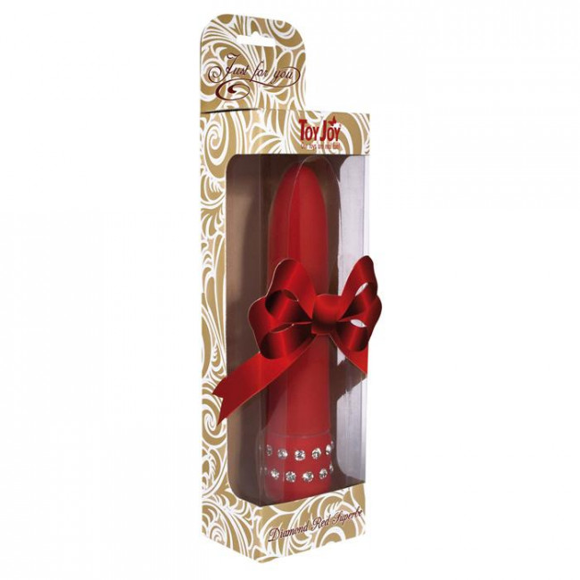 Красный вибратор DIAMOND RED SUPERBE VIBE с кристаллами - 15 см., Toy Joy