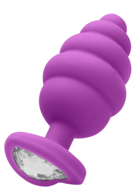 Фиолетовая анальная пробка Large Ribbed Diamond Heart Plug - 8 см. Фиолетовая анальная пробка Large Ribbed Diamond Heart Plug - 8 см.