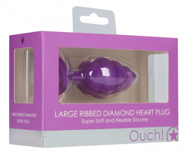 Фиолетовая анальная пробка Large Ribbed Diamond Heart Plug - 8 см. Фиолетовая анальная пробка Large Ribbed Diamond Heart Plug - 8 см.