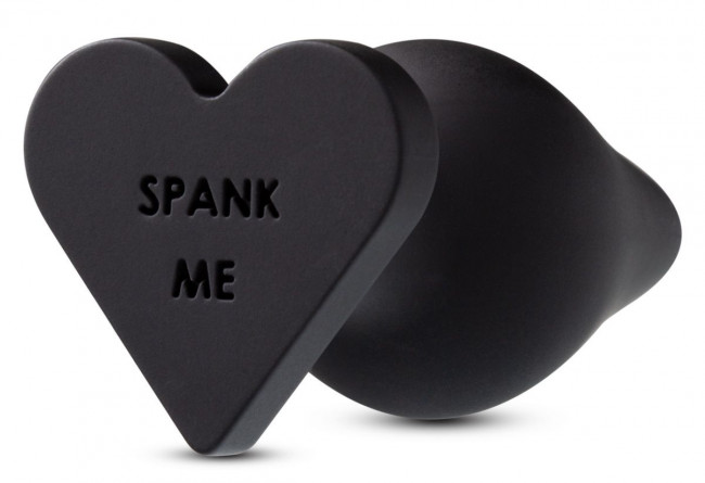 Черная анальная пробка с основанием-сердечком Spank Me Butt Plug - 8,5 см.