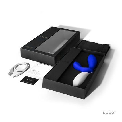 Синий вибромассажёр простаты Loki Wave Federal Blue с отростком для стимуляции промежности - 19,6 см., Lelo