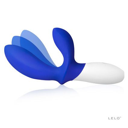 Синий вибромассажёр простаты Loki Wave Federal Blue с отростком для стимуляции промежности - 19,6 см., Lelo