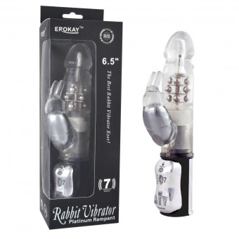 Вибратор Classicle Rabbit Silver с ротацией - 24 см., Erokay