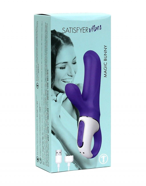 Фиолетовый вибратор Satisfyer Vibes Magic Bunny с клиторальным отростком - 17,6 см., Satisfyer
