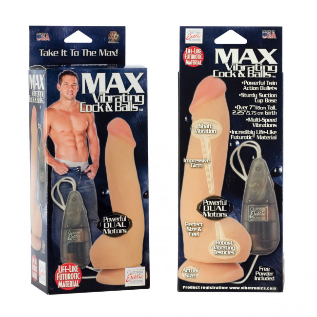 Реалистичный вибратор Max Vibrating Cock & Balls - 20 см., California Exotic Novelties Реалистичный вибратор Max Vibrating Cock & Balls - 20 см., California Exotic Novelties