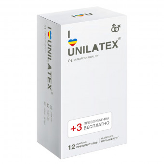 Разноцветные ароматизированные презервативы Unilatex Multifruit  - 12 шт. + 3 шт. в подарок, Unilatex