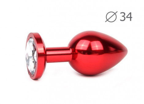Коническая красная анальная втулка с прозрачным кристаллом - 8,2 см. , Anal Jewelry Plug