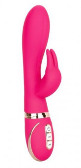 Розовый силиконовый вибратор с клиторальным отростком Signature Silicone Ultra-Soft Rabbit - 22,75 см., California Exotic Novelties