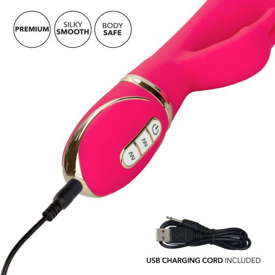 Розовый силиконовый вибратор с клиторальным отростком Signature Silicone Ultra-Soft Rabbit - 22,75 см., California Exotic Novelties