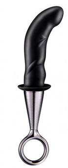 Чёрный изогнутый ребристый анальный плаг ANAL PLUG WITH PLATED HANDLE, Dream Toys