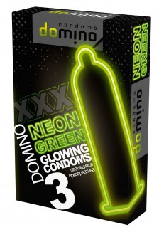 Презервативы DOMINO Neon Green со светящимся в темноте кончиком - 3 шт., Domino