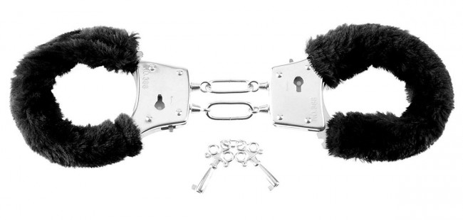 Меховые чёрные наручники Beginner's Furry Cuffs, Pipedream