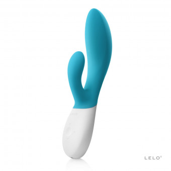Вибромассажер с клиторальным стимулятором INA Wave Blue - 19,5 см., Lelo