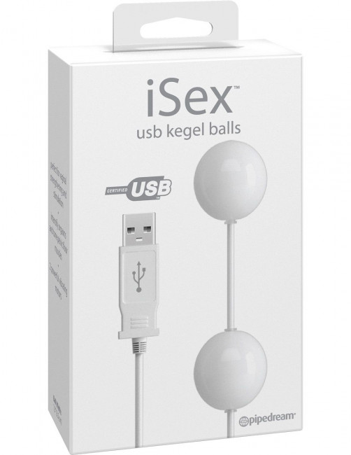 Белые вагинальные виброшарики USB KEGEL BALLS, работающие от USB, Pipedream