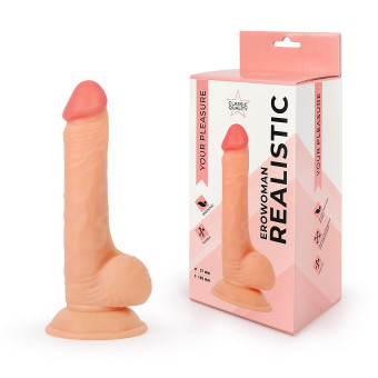 Реалистичный фаллоимитатор Erowoman с мошонкой на присоске, Bior toys