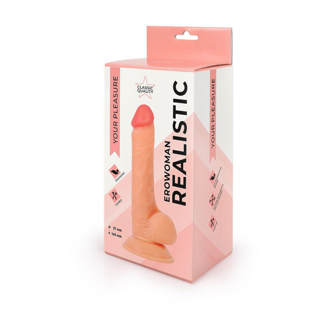 Реалистичный фаллоимитатор Erowoman с мошонкой на присоске, Bior toys Реалистичный фаллоимитатор Erowoman с мошонкой на присоске, Bior toys