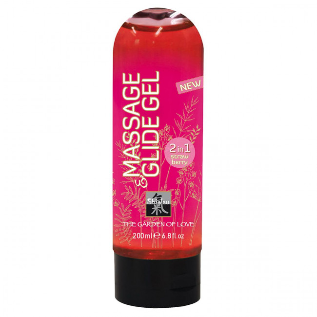 Массажное масло и лубрикант Massage & Glide Gel с клубничным ароматом - 200 мл., Shiatsu Массажное масло и лубрикант Massage & Glide Gel с клубничным ароматом - 200 мл., Shiatsu