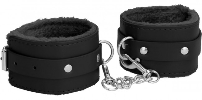 Черные наручники Plush Leather Hand Cuffs Черные наручники Plush Leather Hand Cuffs