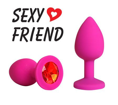 Розовая конусовидная анальная пробка с красным кристаллом - 7,3 см., Bior toys Розовая конусовидная анальная пробка с красным кристаллом - 7,3 см., Bior toys