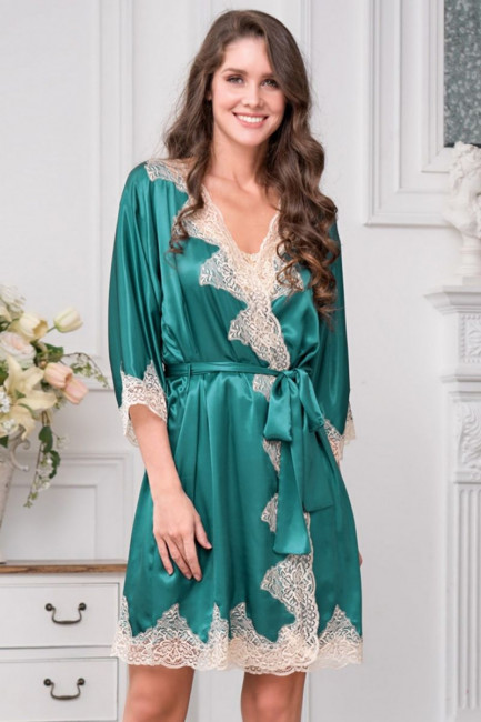 Шелковый халат Marilin Deluxe с кружевом, Mia&Mia Шелковый халат Marilin Deluxe с кружевом, Mia&Mia